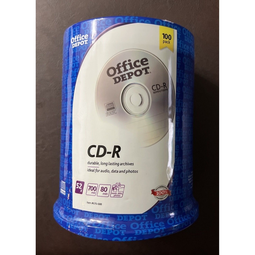 Office Depot CD-R 52X 700MB/80MIN 100 Pack‎ Spindle Sealed Brand New Blank CD-Rs